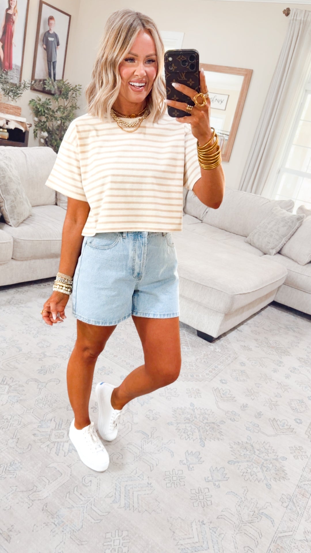 The Essential Cropped Stripe Tee-Taupe