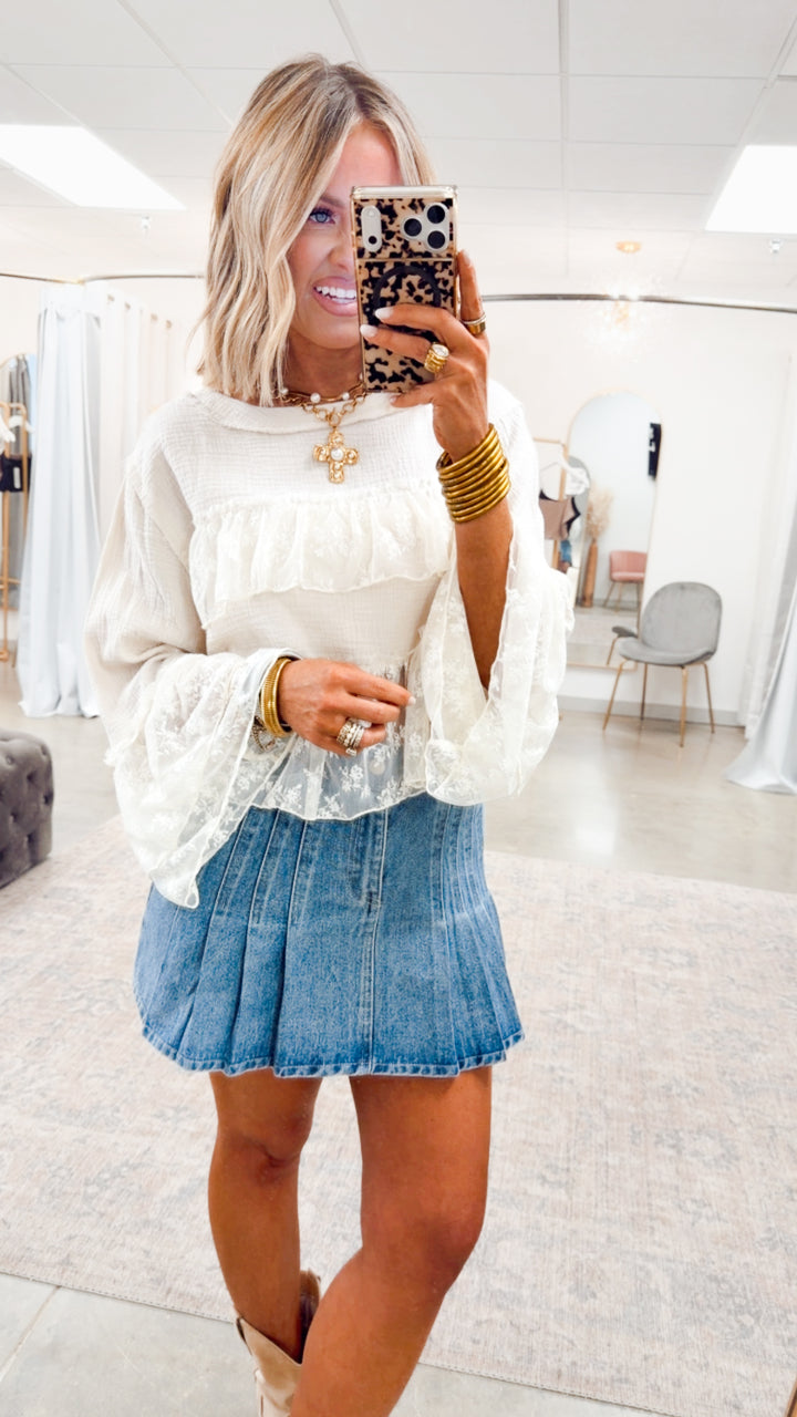Carrie Pleated Denim Skirt