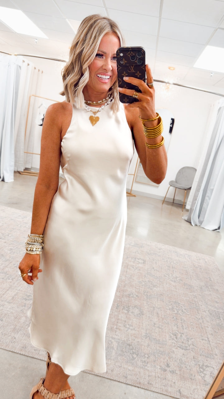 Satin Charm Midi Dress-Alpaca