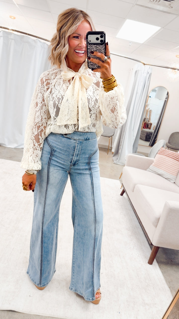 The Penelope Sheer Lace Blouse-Ivory