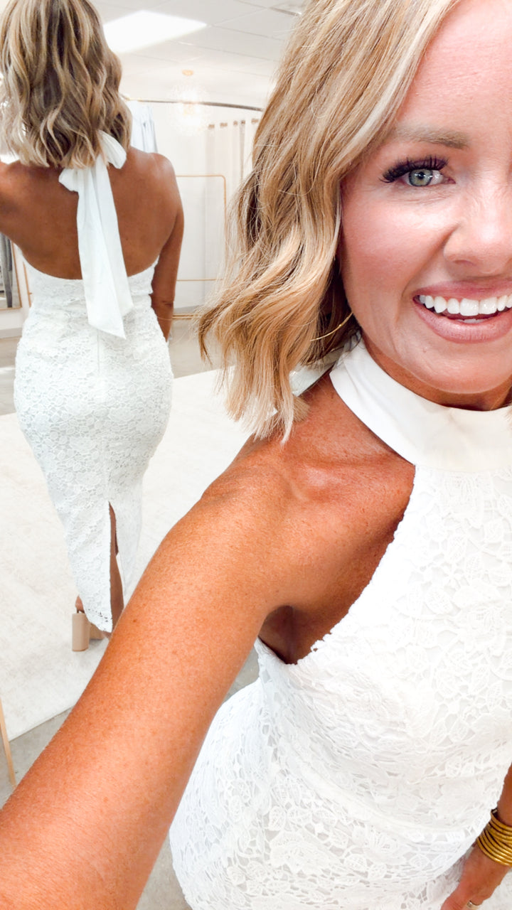 The Everlee Lace Midi Dress-Ivory