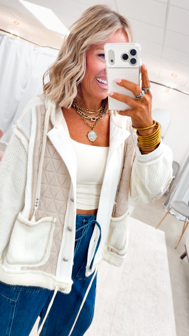 The Ashbury Layered Hoodie Jacket-Cream/Beige