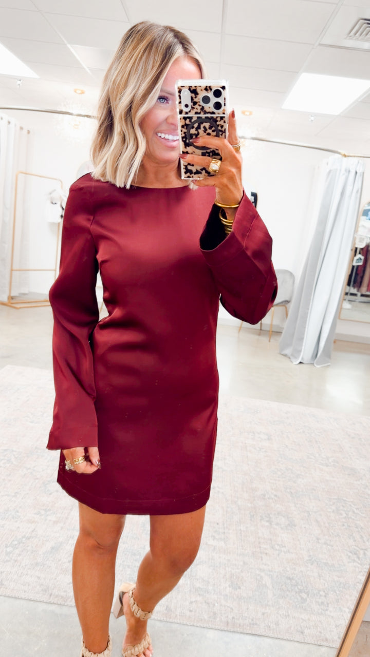 Scarlett Satin Mini Dress-Burgundy
