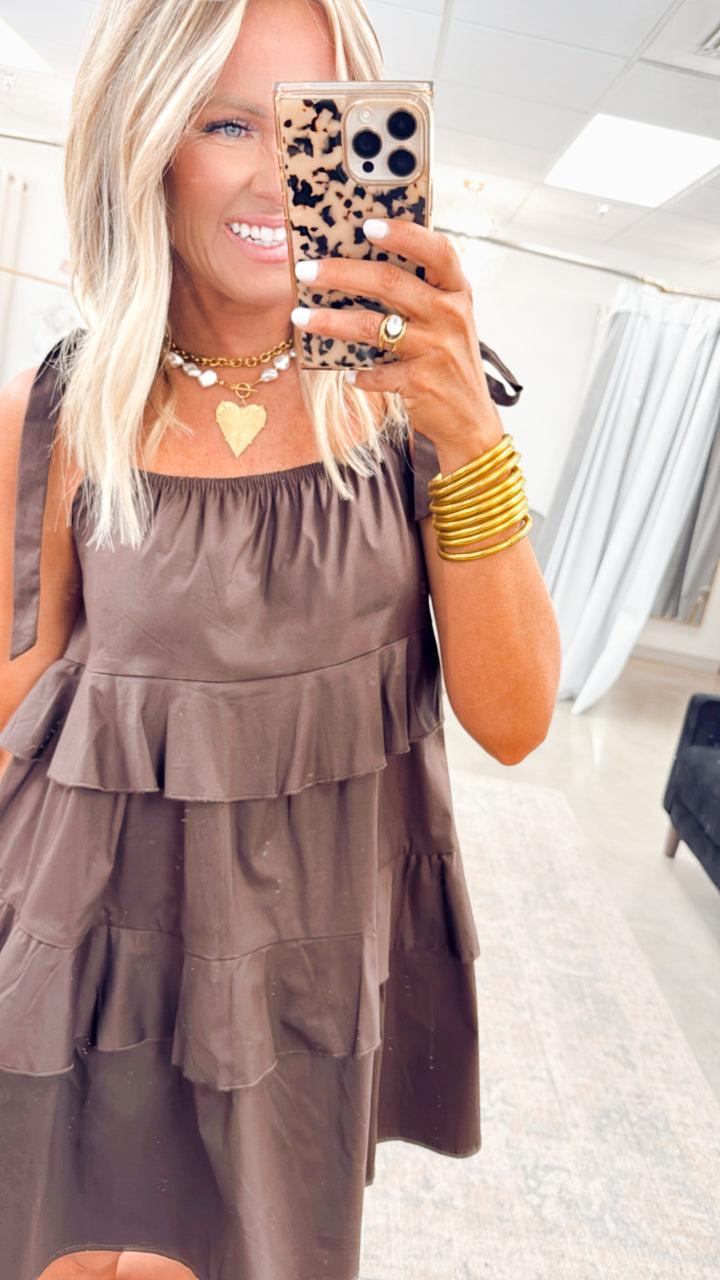 Millie Ruffle Mini Dress-Brown