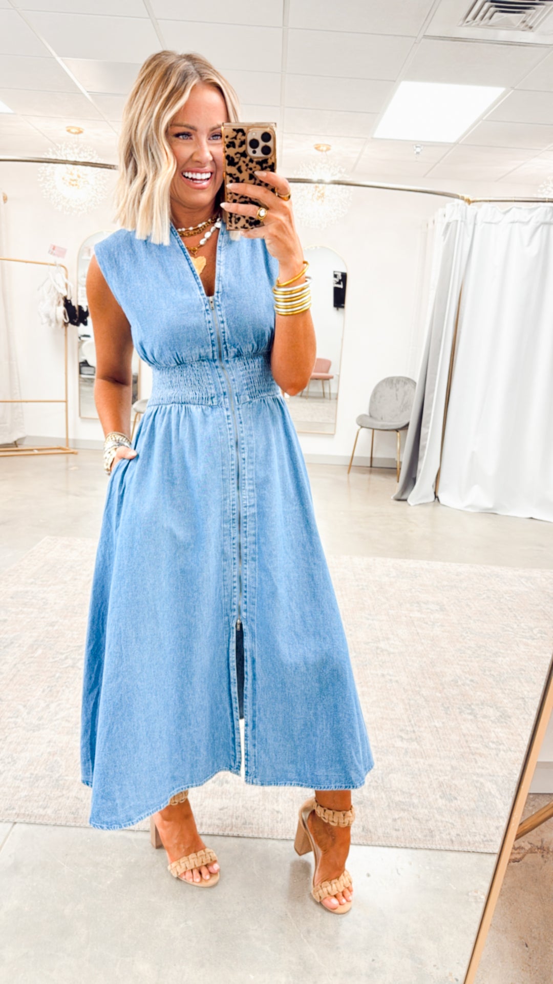 Knox Denim Midi Dress-Medium Wash