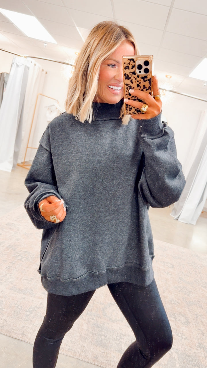 Charcoal Reversible Mock Neck Sweatshirt