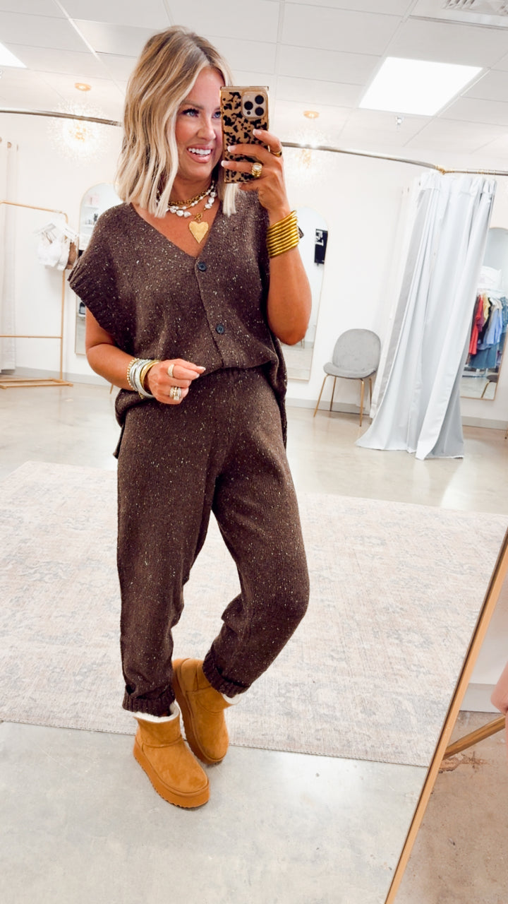 Channing Oversized Sweater Vest & Pants-Chocolate