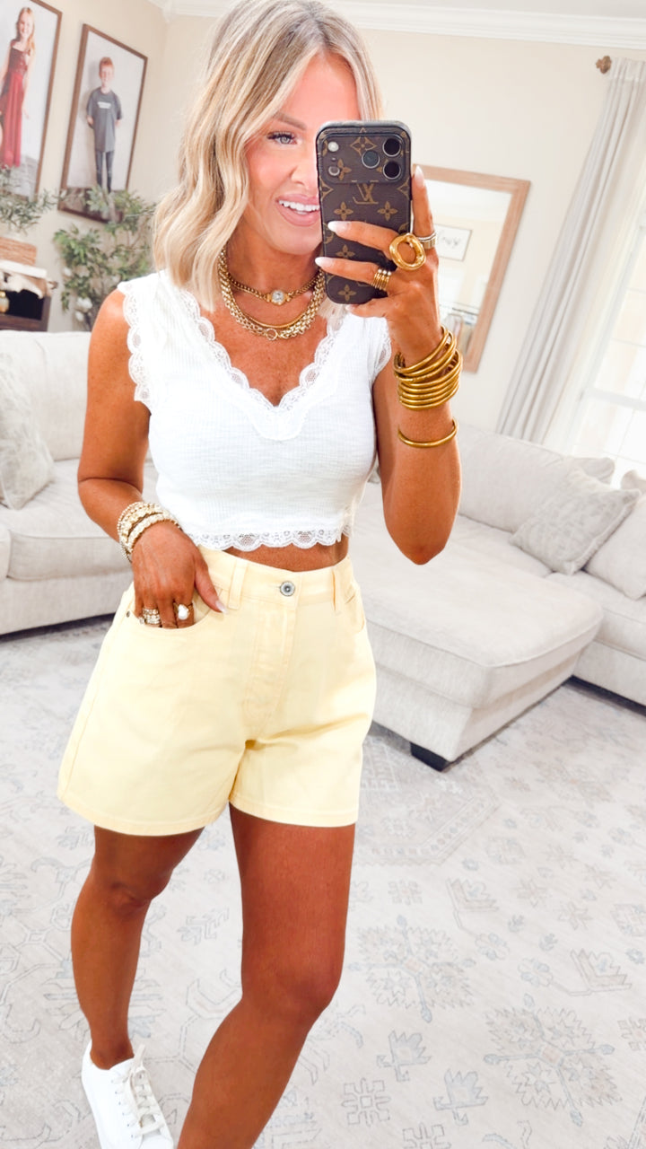 Noa Lace Crop Tank-Ivory