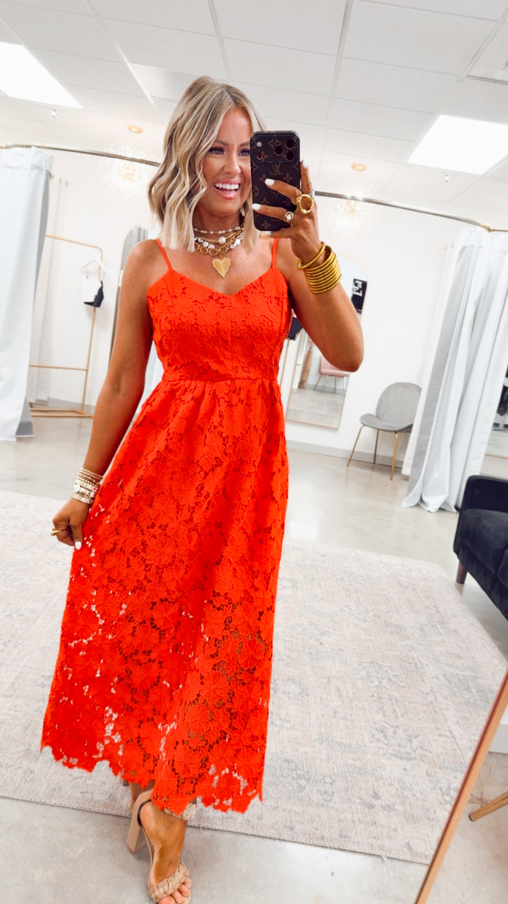 The Lucia Lace Midi Dress-Red
