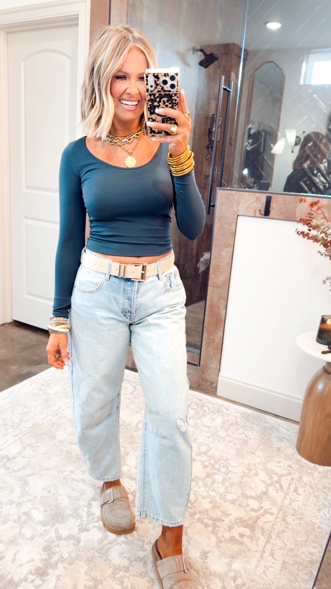 Basic Long Sleeve Scoop Neck Top-Forest Night