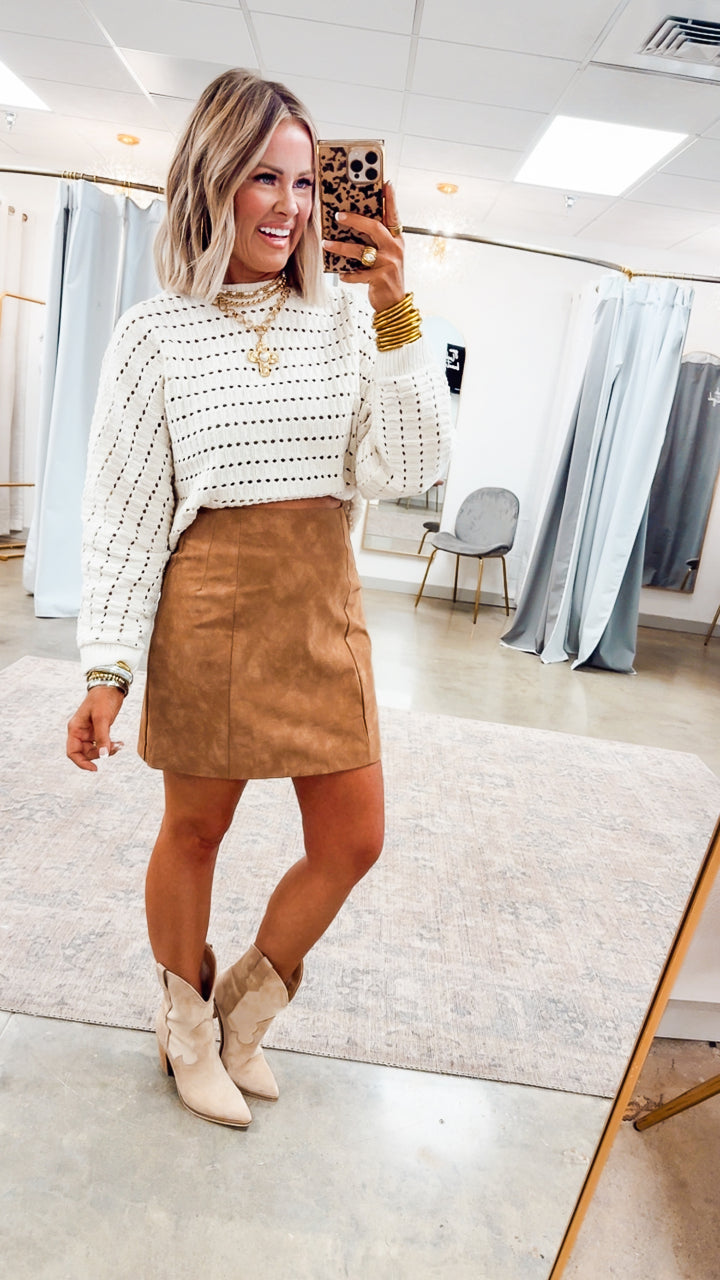 Nora Leather Mini Skirt-Camel