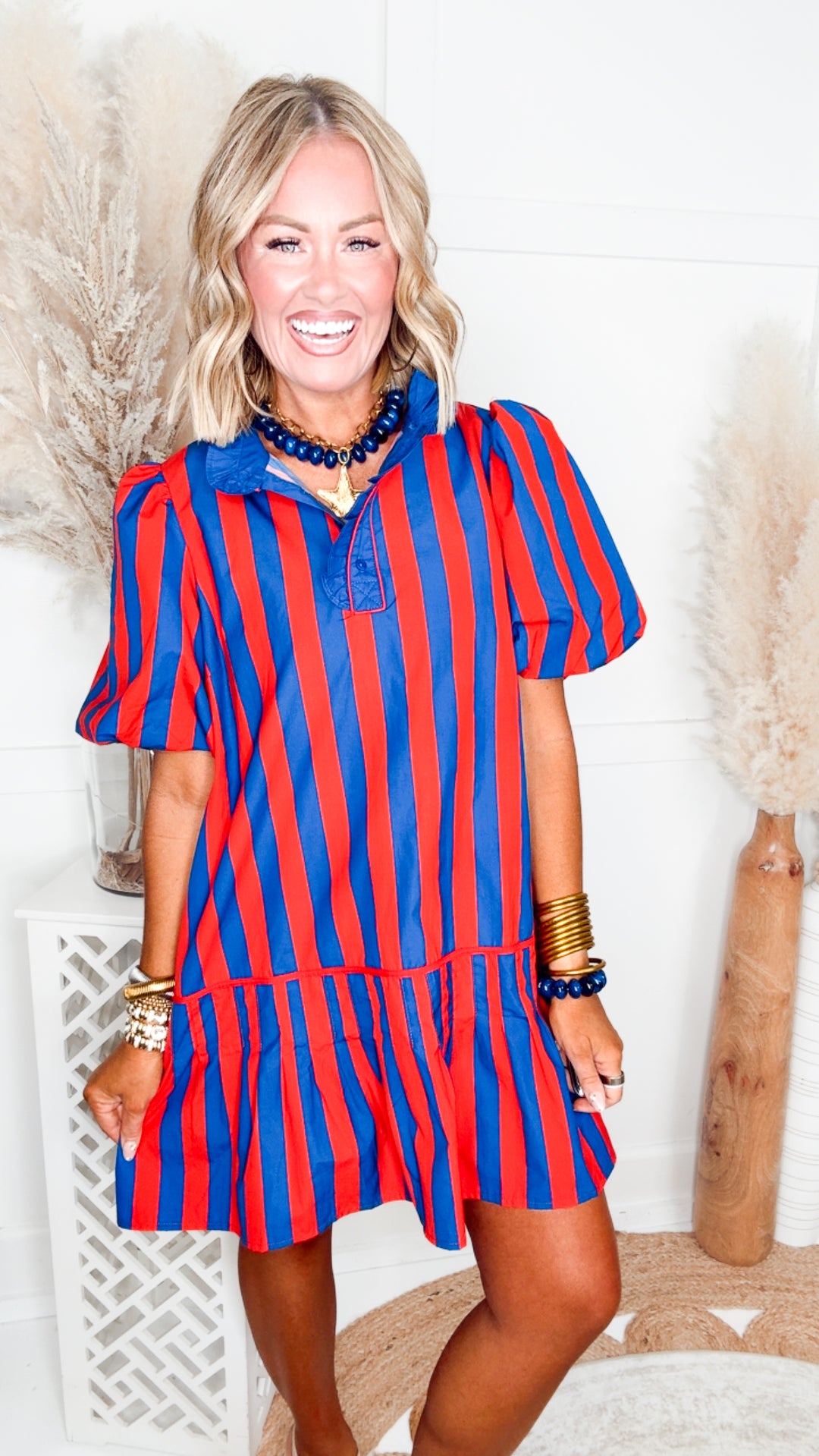 The Harbor Belle Mini Dress-Navy/Red