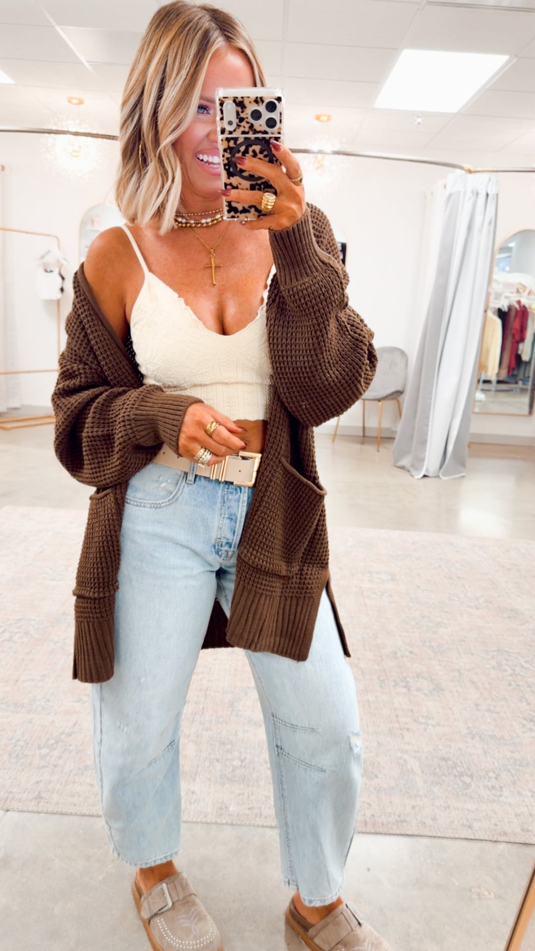 Brown Waffle Weave Cardigan