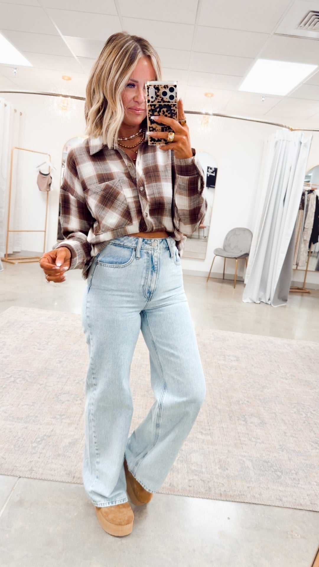 Brown Cozy Plaid Flannel Button-Up