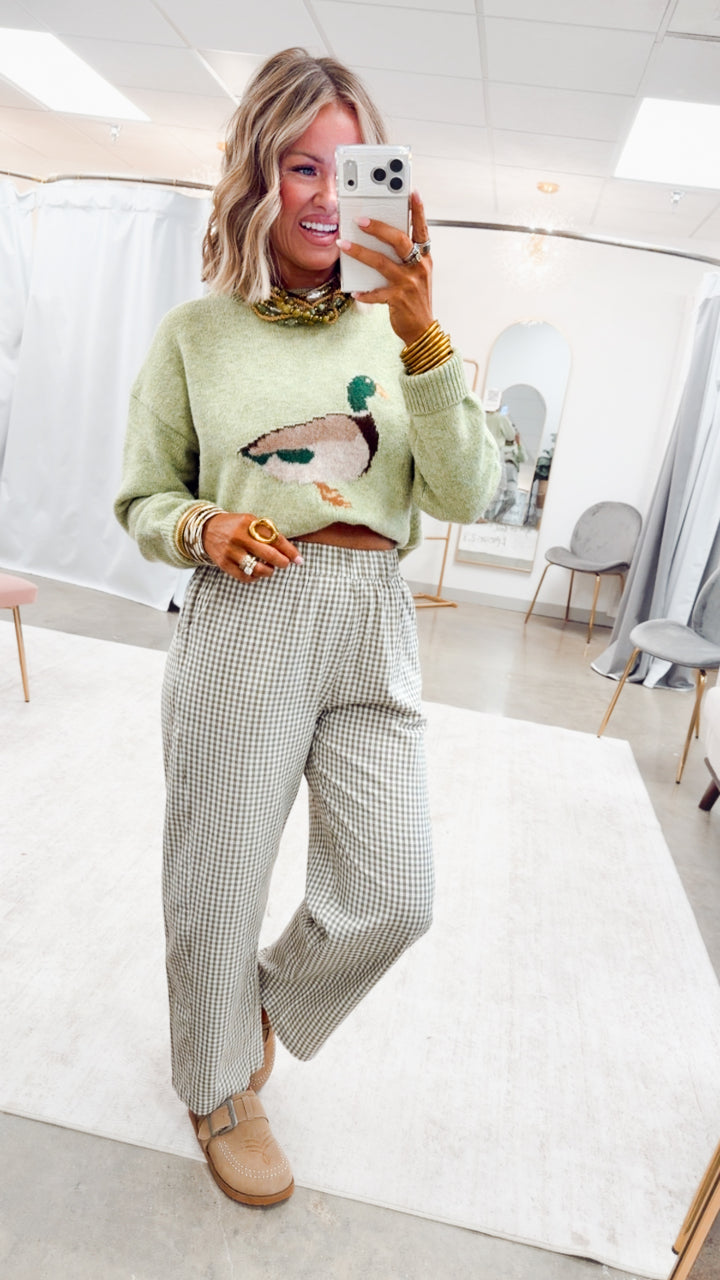 The Gingham Grove Pants-Olive/White