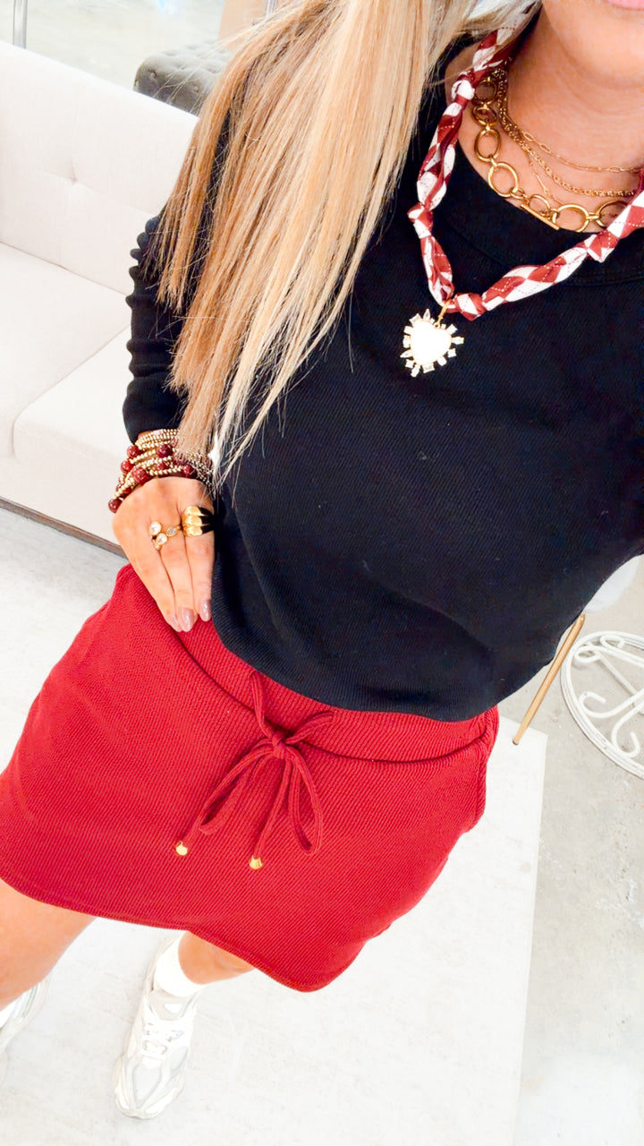 Well Loved Ribbed Skort-Burgundy