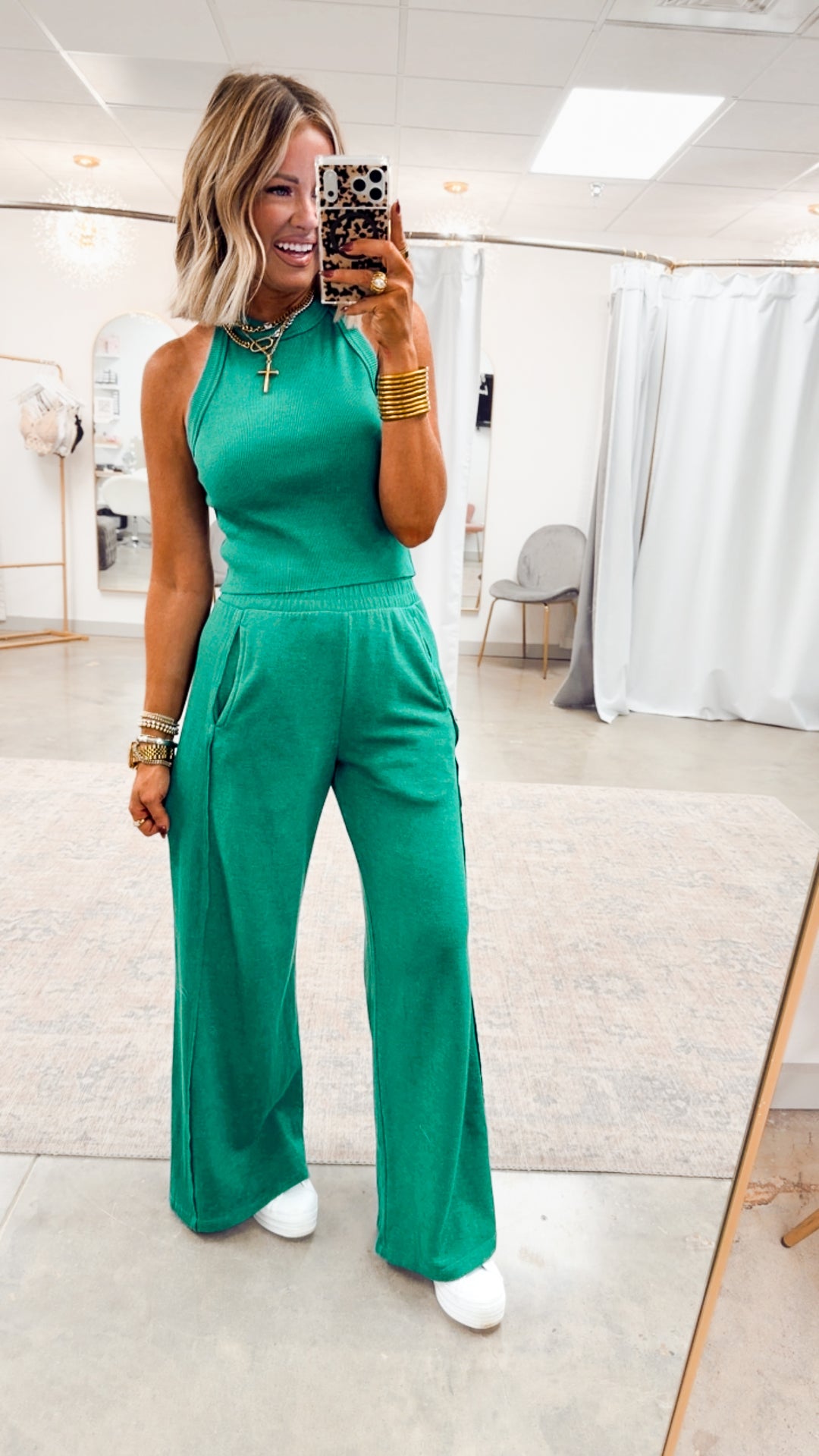 Harlow Halter Neck Crop Top & Pants Set-Kelly Green