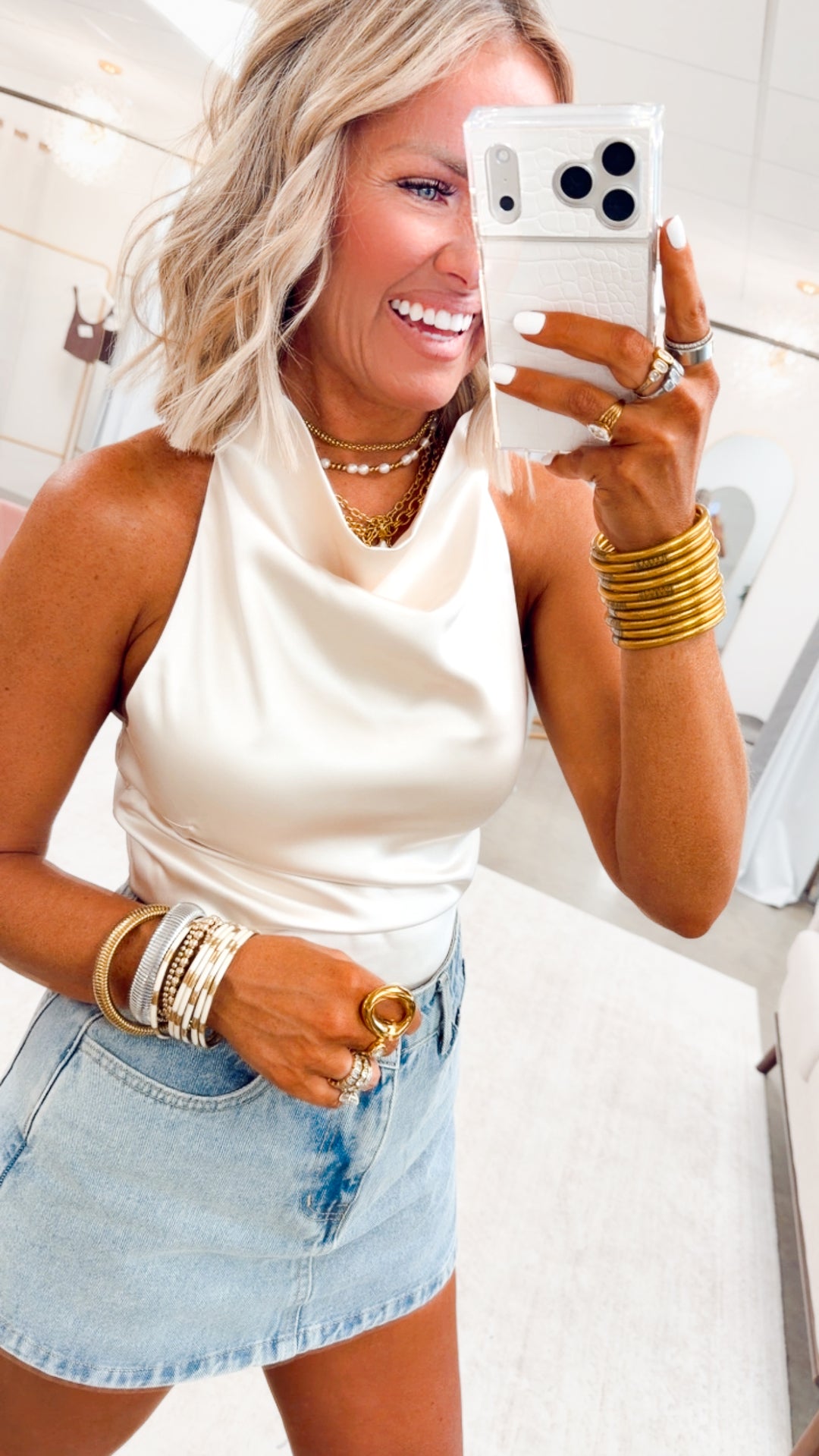 The Satin Fling Top-Champagne