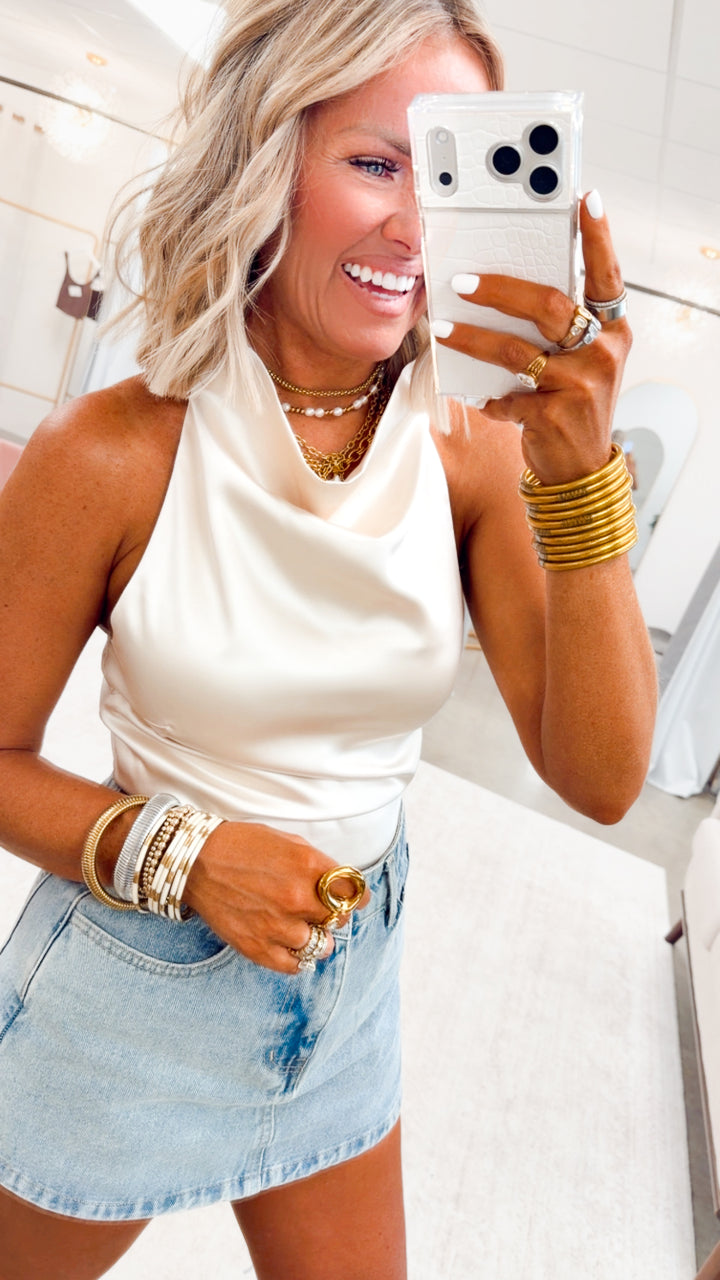 The Satin Fling Top-Champagne
