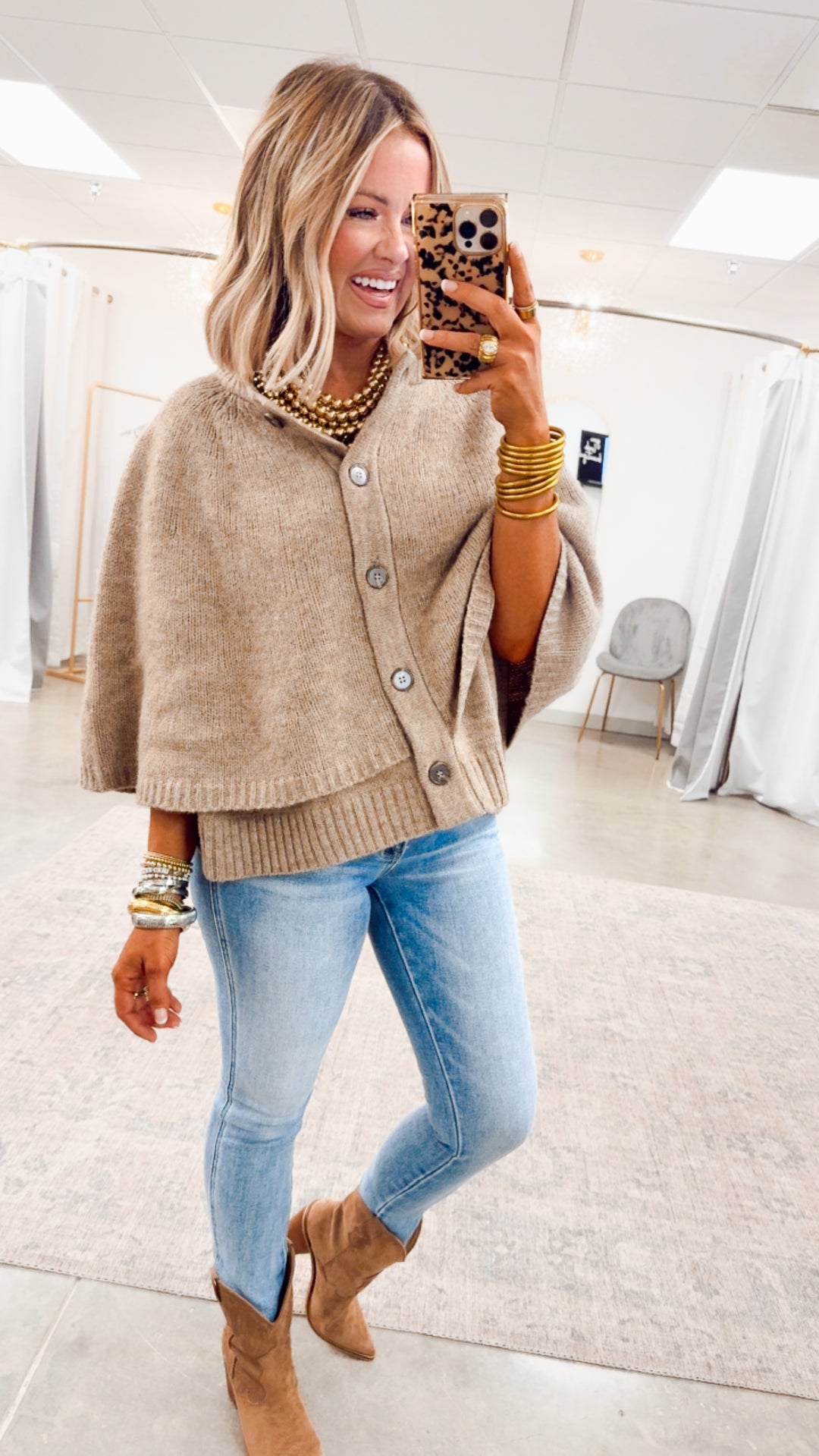 Sweater Cape Cardigan-Taupe