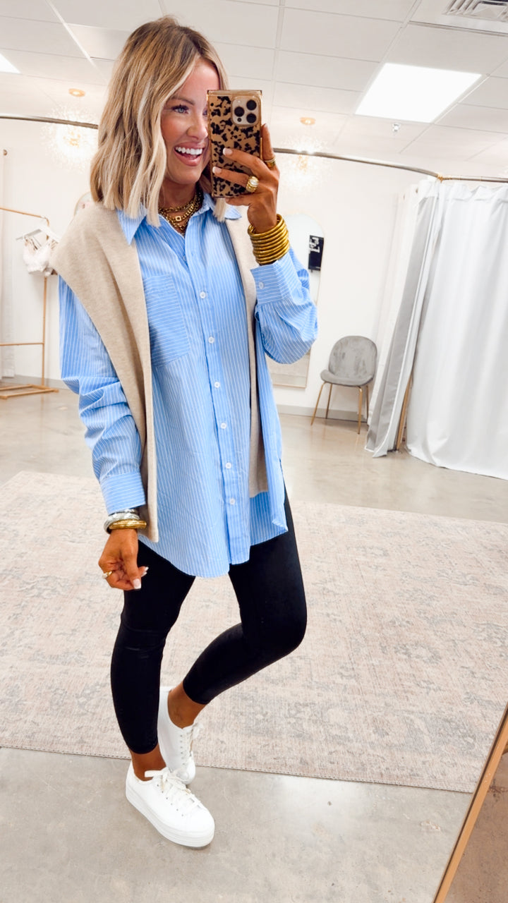 Evelyn Striped Top-Chambray