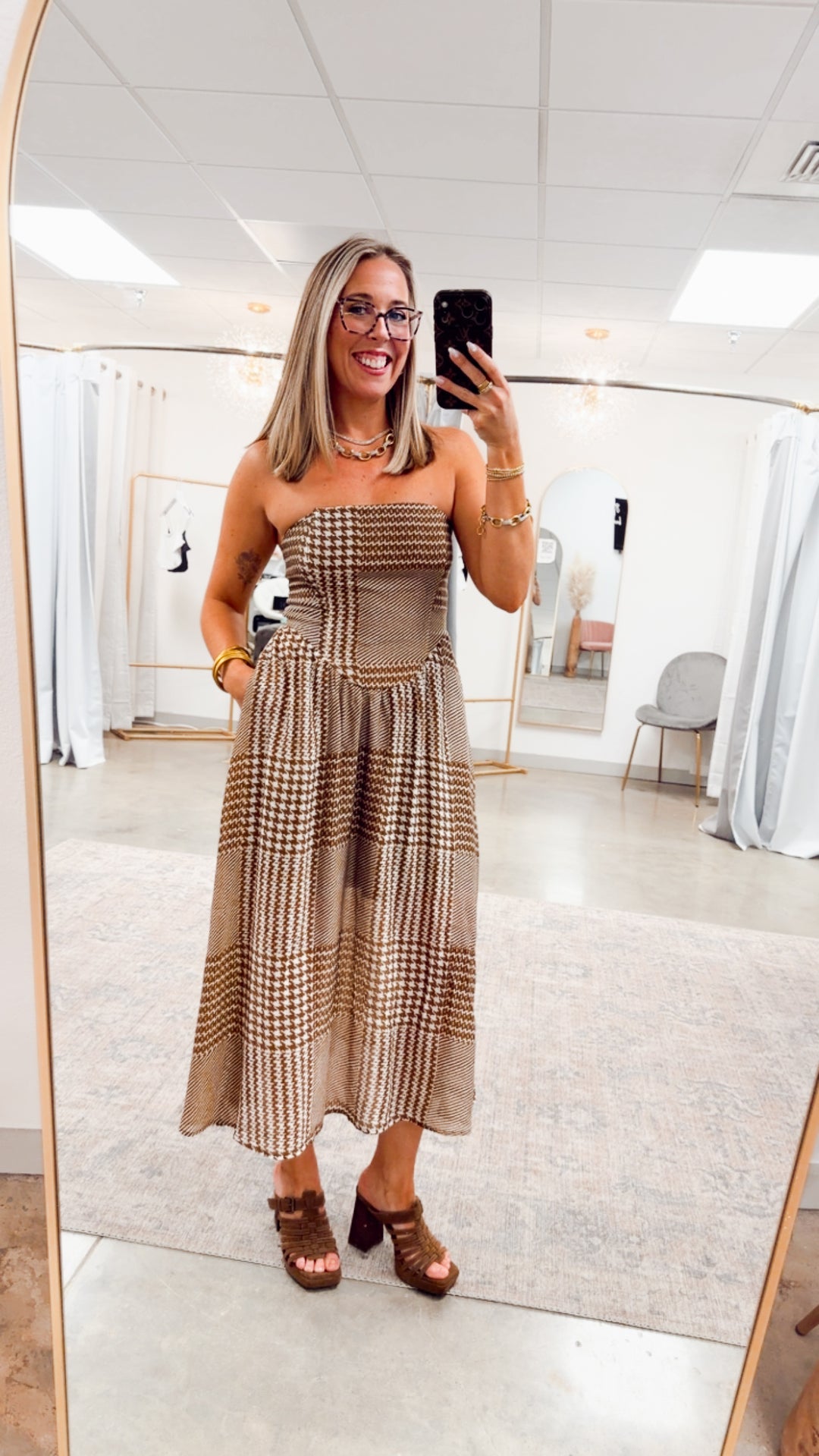 Gingham Print Midi Dress