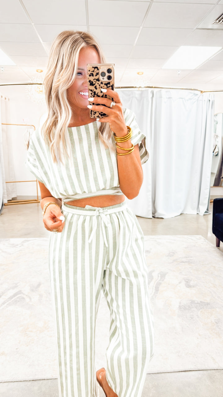 The Isle Wrap Top & Pants Set-Sage Green
