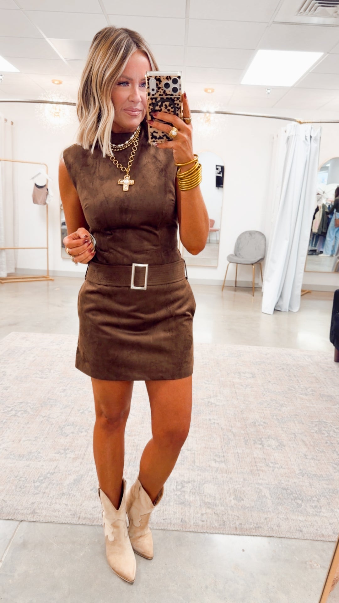 The Lottie Mock Neck Belted Dress-Espresso