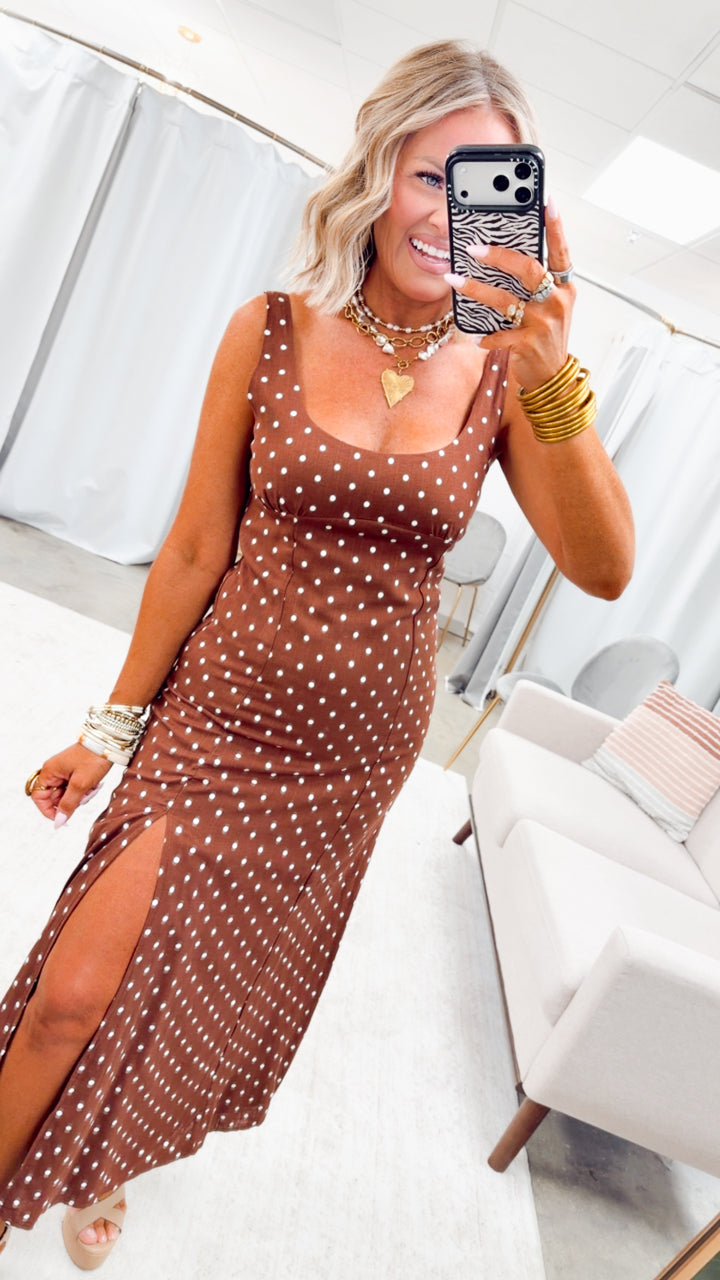 The Clara Polka Midi Dress-Chestnut