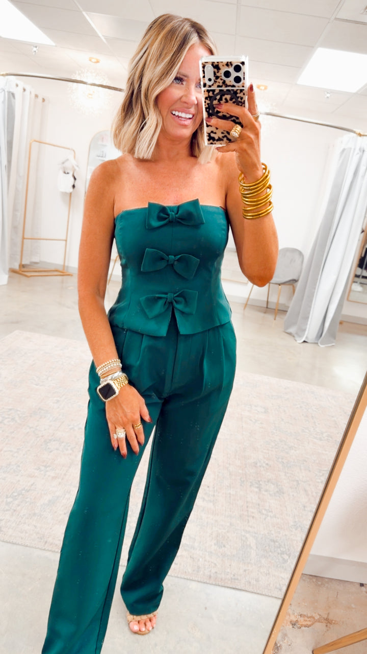 Evelina Bow Tube Top & Pants Set-Forest Green