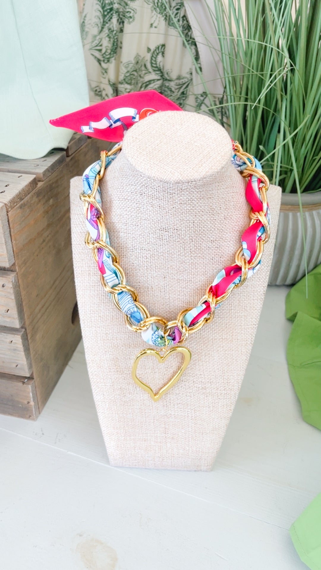 The Mariposa Scarf Chain Necklace with Heart Pendant