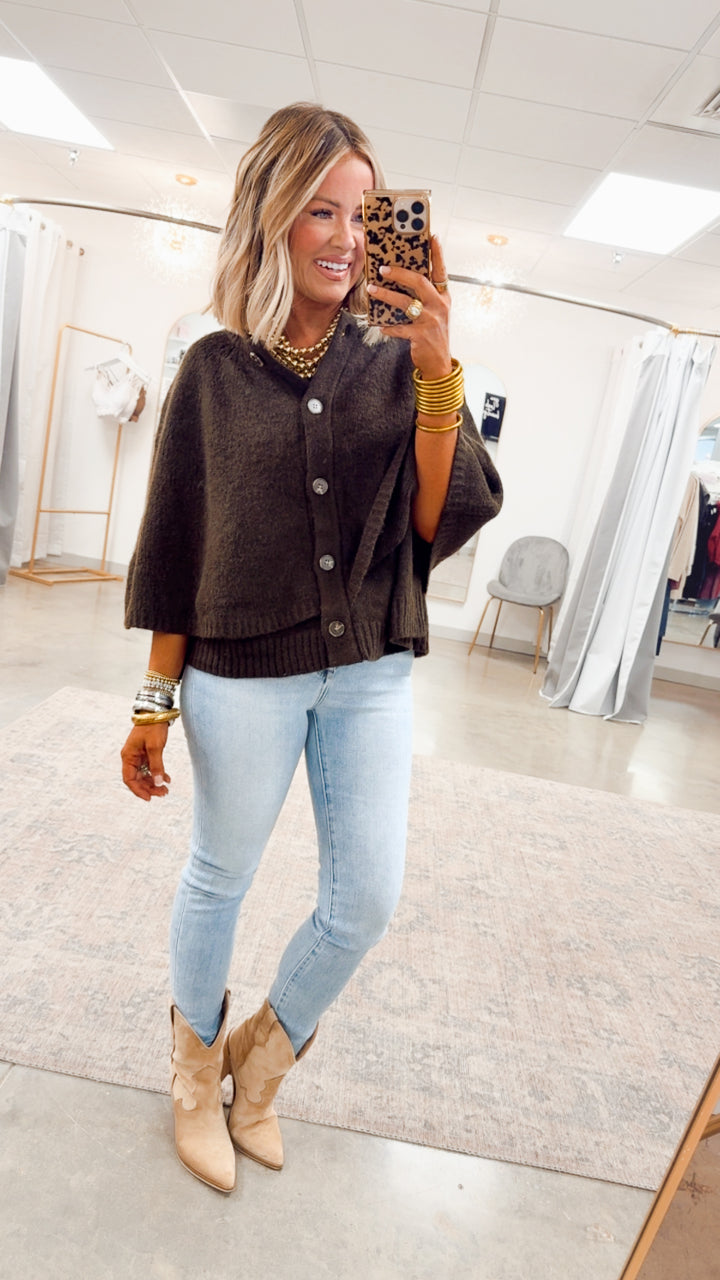 Sweater Cape Cardigan-Espresso