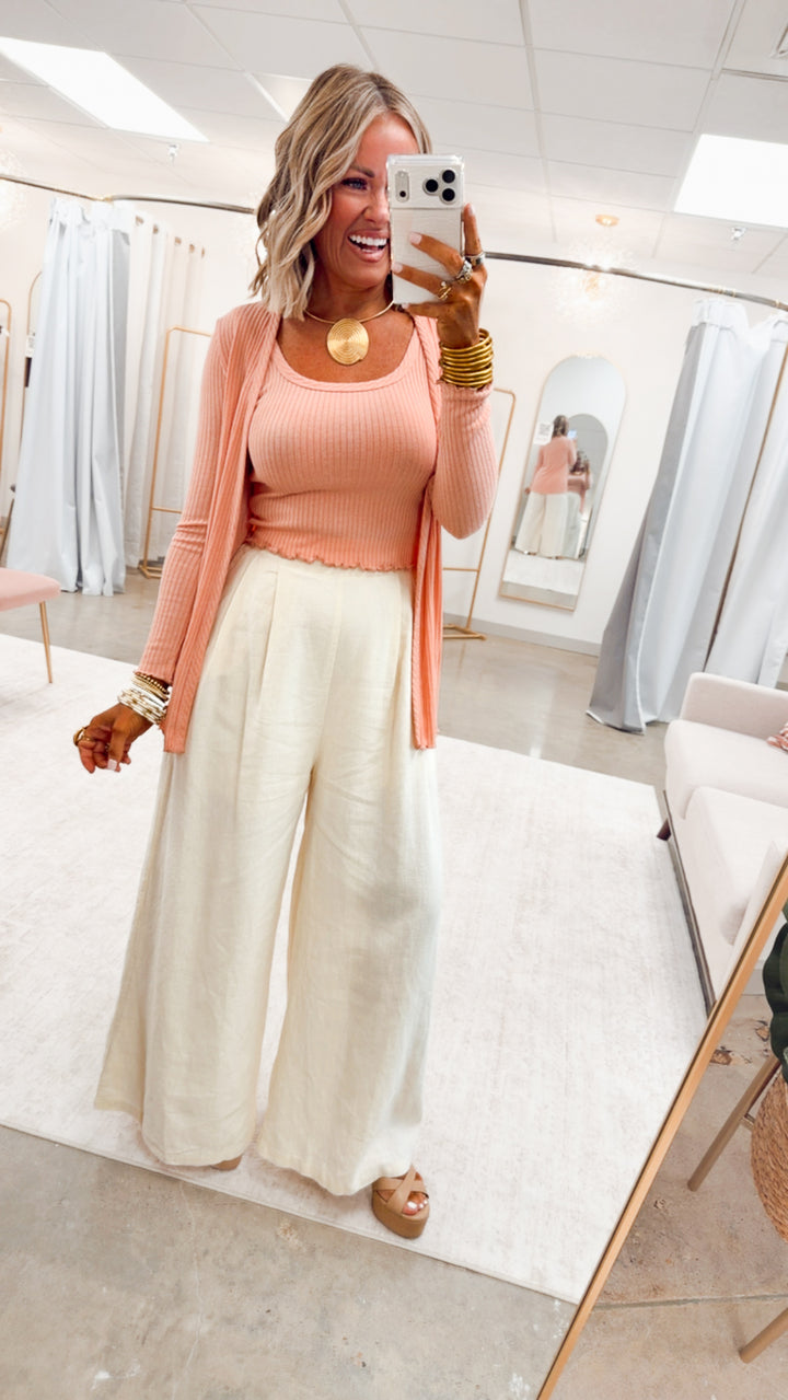 Ribbed Cardigan Tank Set-Mauve