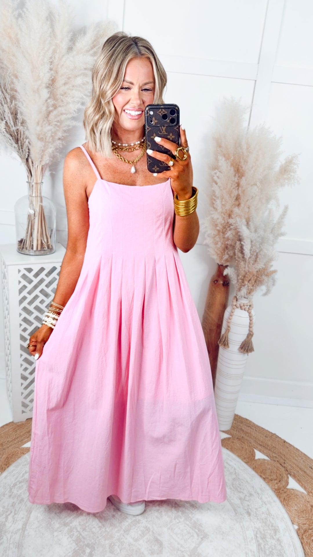 Clara Pleated Midi Dress-Hibiscus