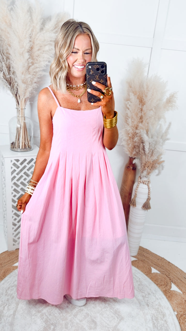 Clara Pleated Midi Dress-Hibiscus