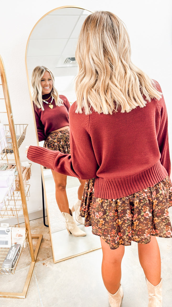 Audrey Cropped Sweater-Red Wood