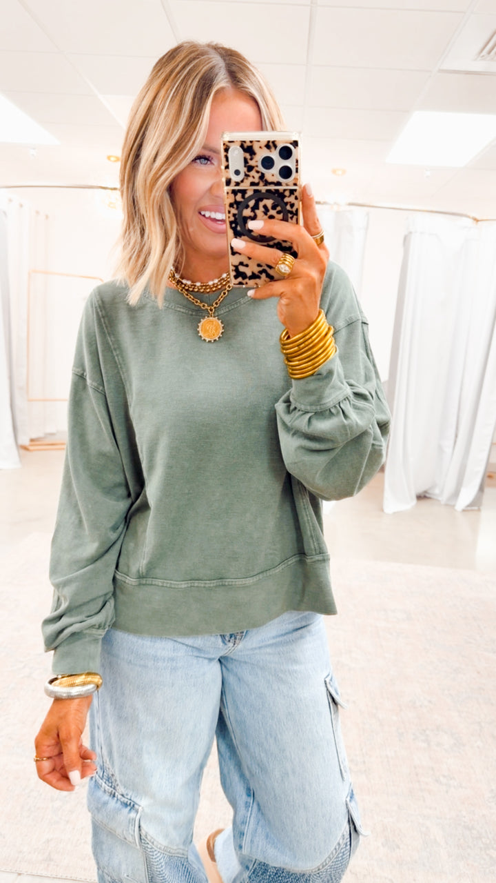 Claire Long Sleeve Top-Regency Green