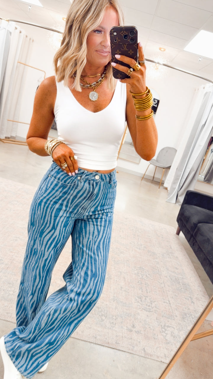 Soft Touch V-Neck Crop Tank-White