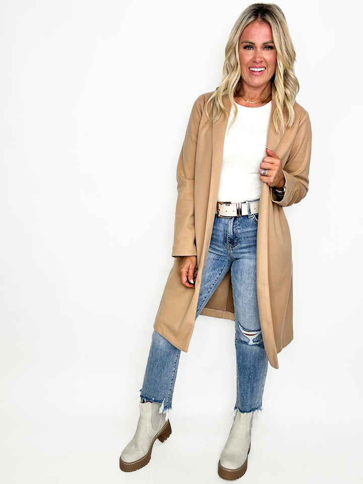 Camel Chic Open Front Coat