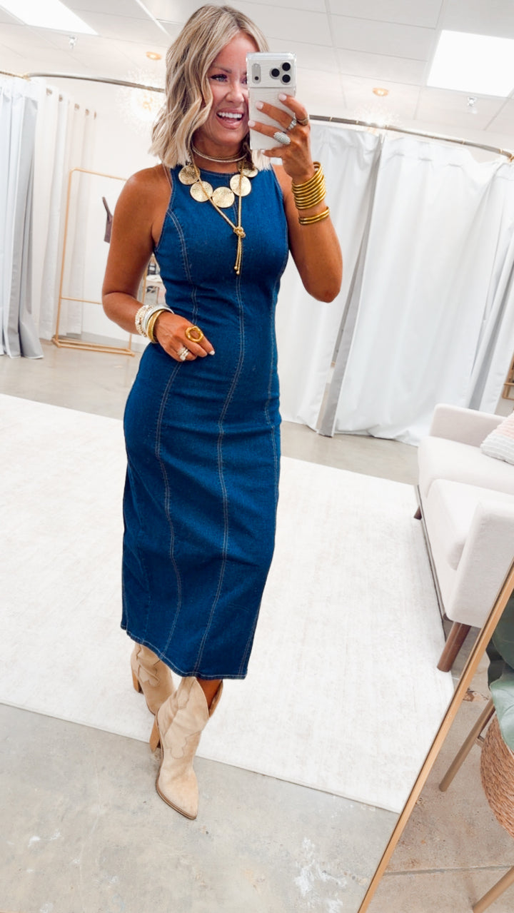 The Structure Midi Dress-Dark Wash
