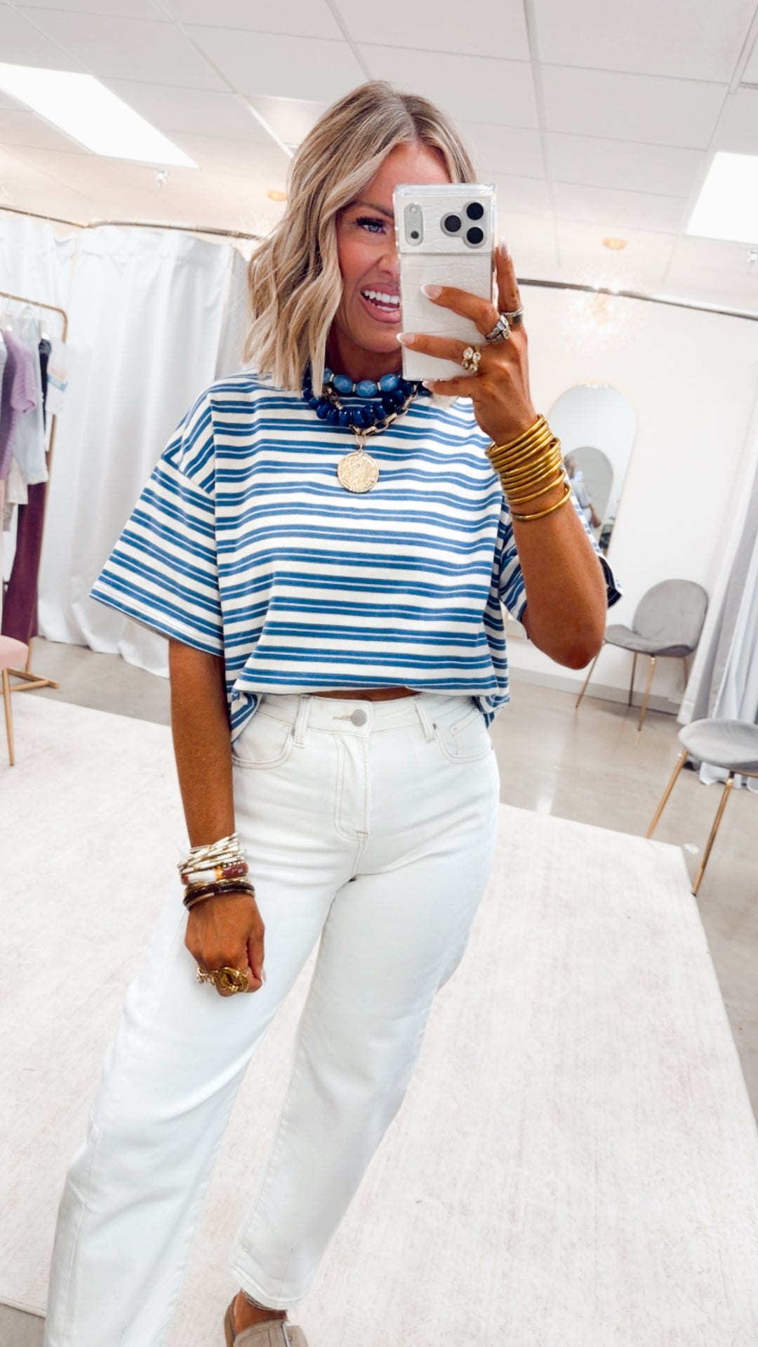 The Kinley Stripe Tee-Dusty Blue
