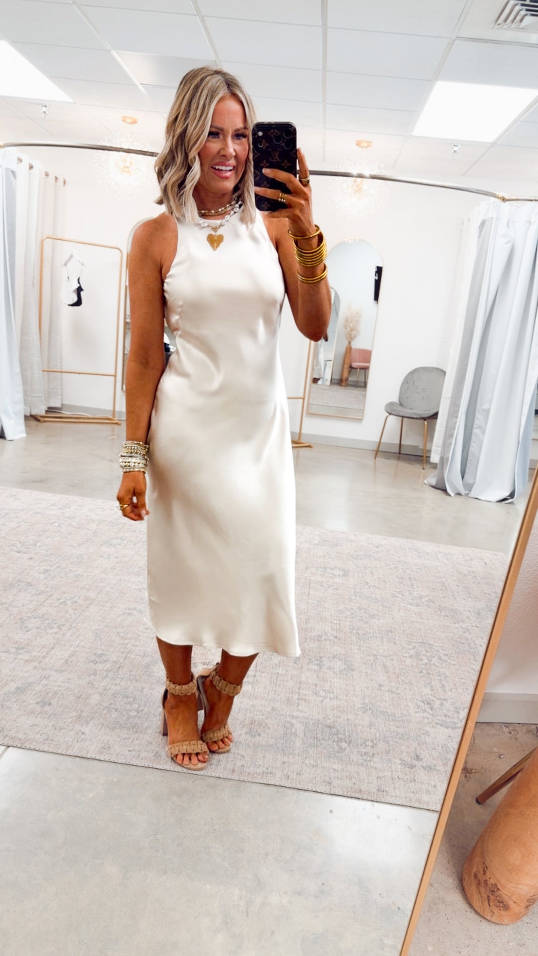 Satin Charm Midi Dress-Alpaca