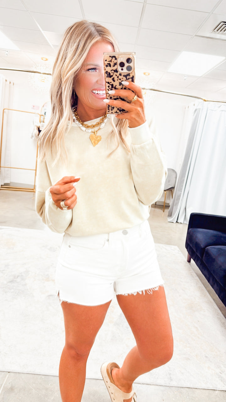 Washed Side Split Knit Top-Oatmeal