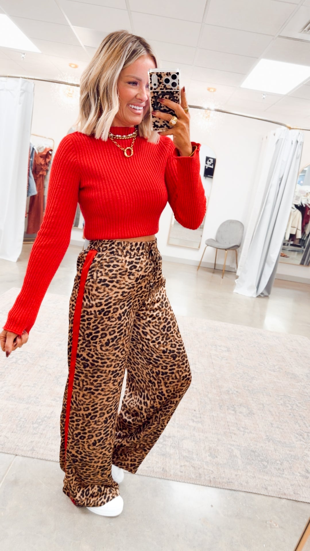 Sleek Mock Neck Ribbed Top-Red