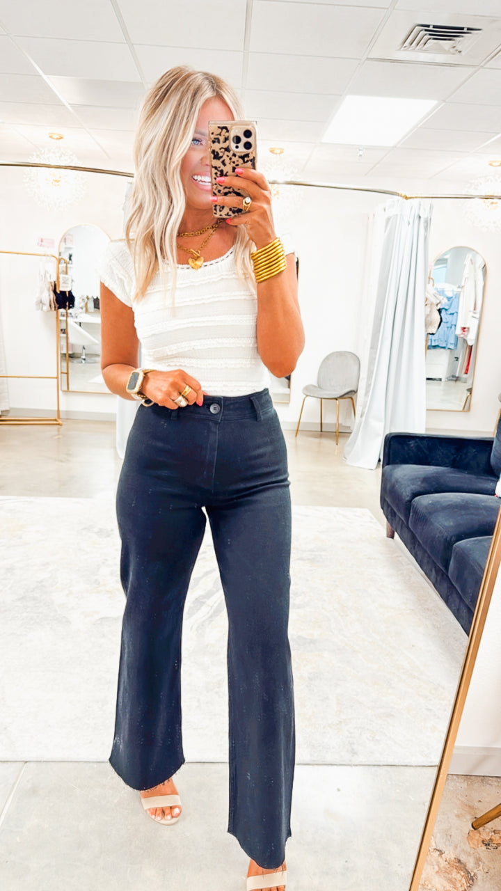 Ruffle Lace Trim Knit Crop Top- Ivory