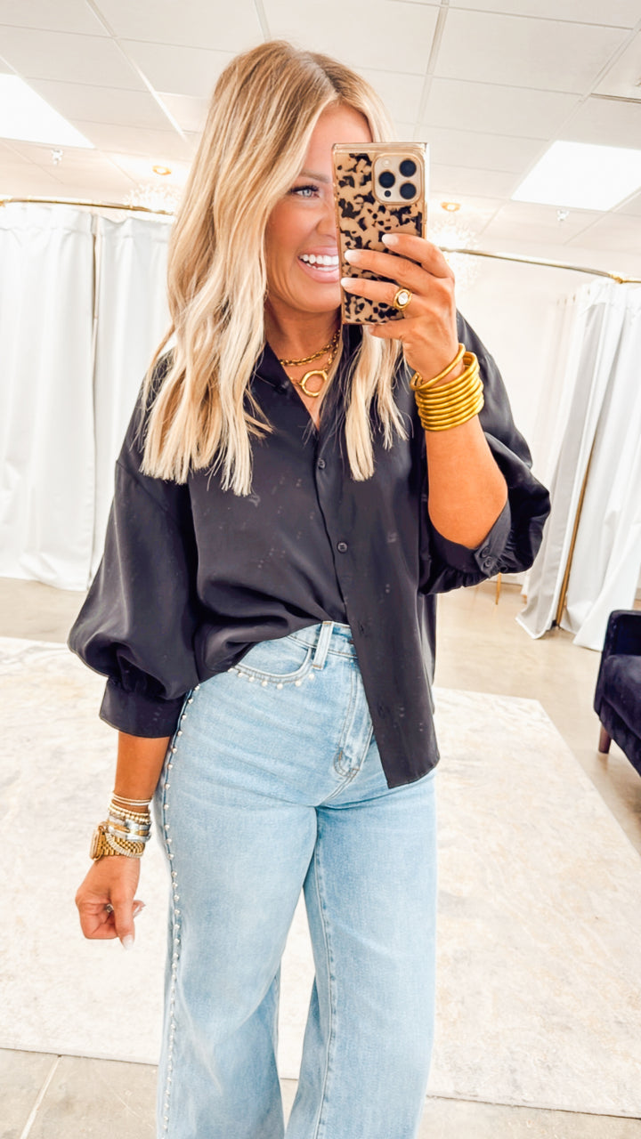 The Ava Puff Sleeve Blouse-Black