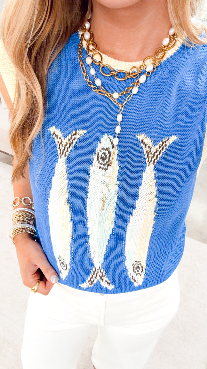 The Reel Cute Tank-Blue