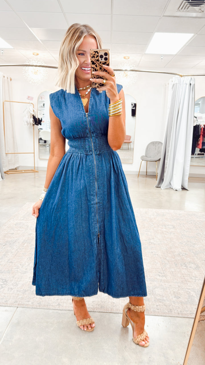 Knox Denim Midi Dress-Dark Wash