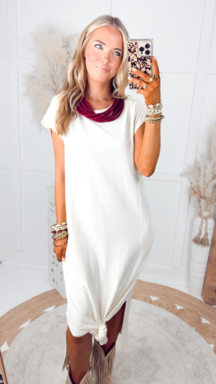 Mineral Washed Cap Sleeve Midi Dress-Alpaca