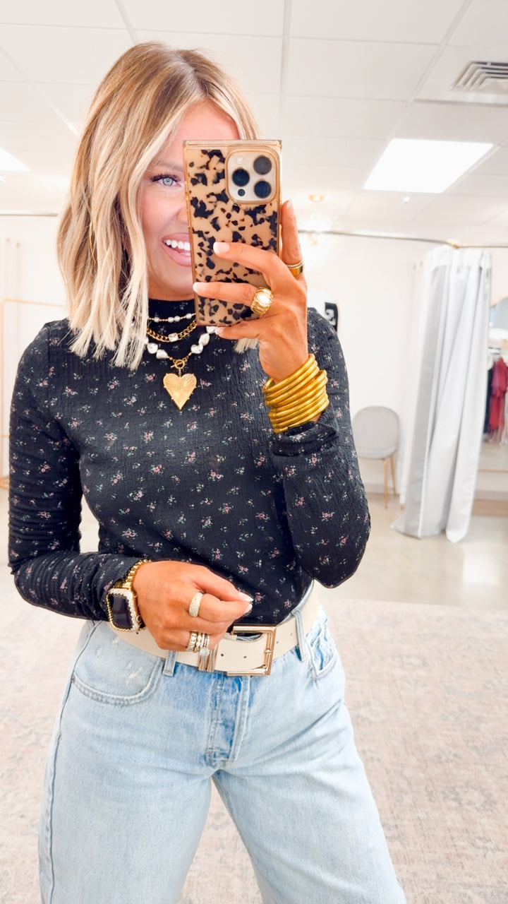 Bloomfield Mock Neck Top-Black/Pink